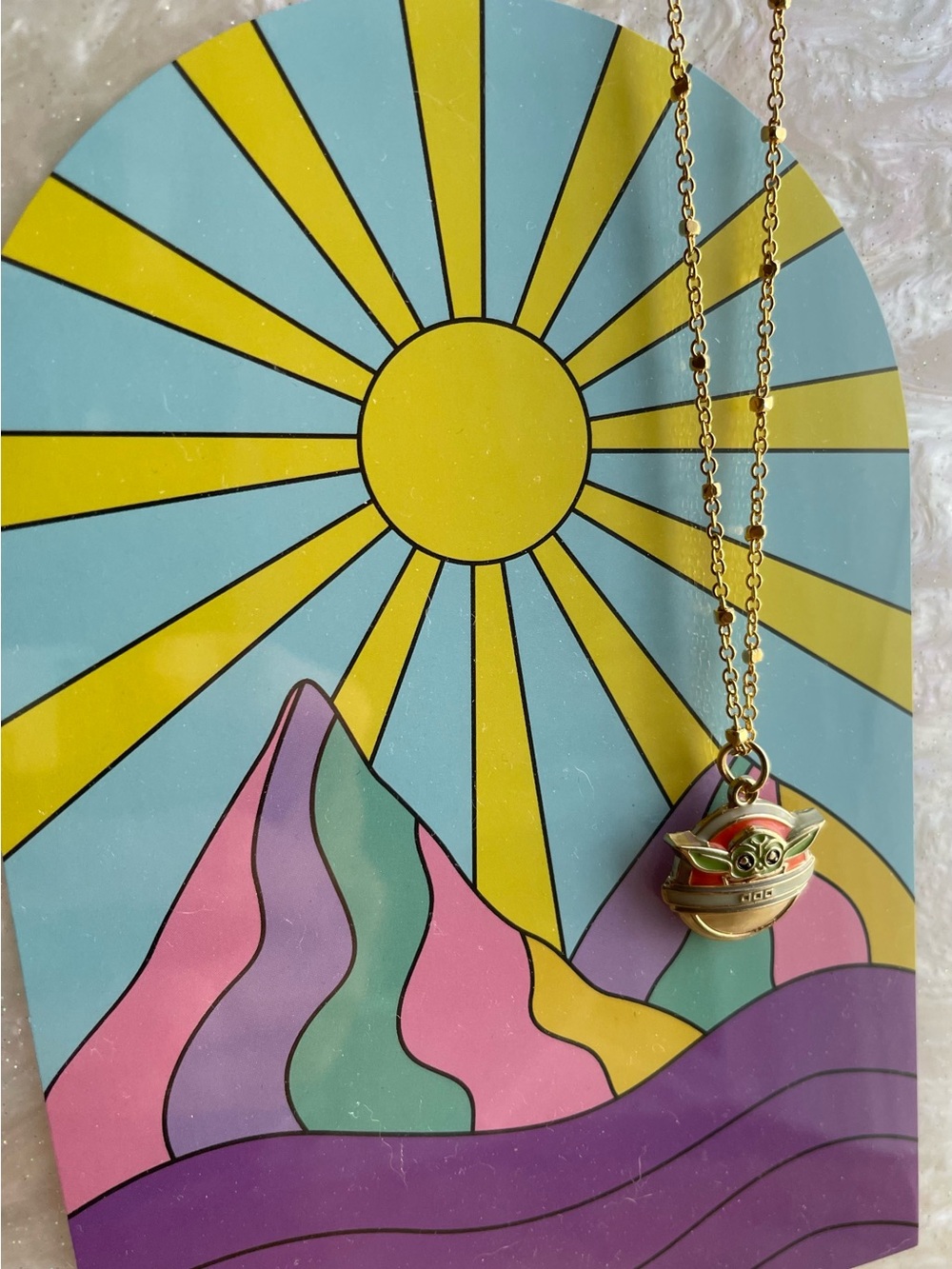10K gold plated chain w/ Baby Yoda aka Grogu of Star Wars necklace